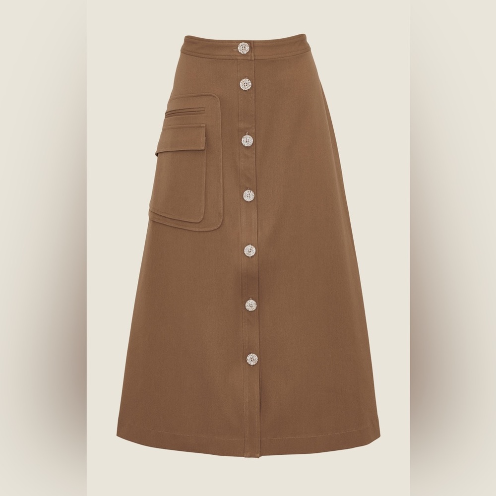 Pearl by Lela Rose Stretch Cotton Button Front Skirt, Camel
